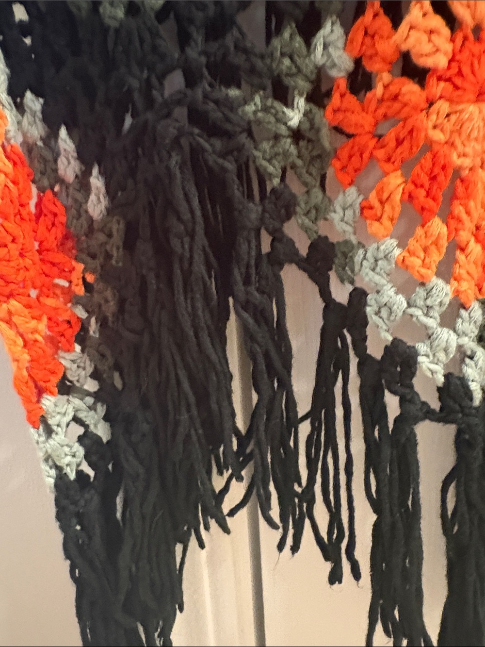 Crochet Fringe Tank Top - Black with Orange & Green Accents - Picture 5 of 5